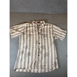 Palmwave Hawaii Men's Short Sleeve 100%‎ Cotton Hawaiian Brown/Tan Palm Trees XL